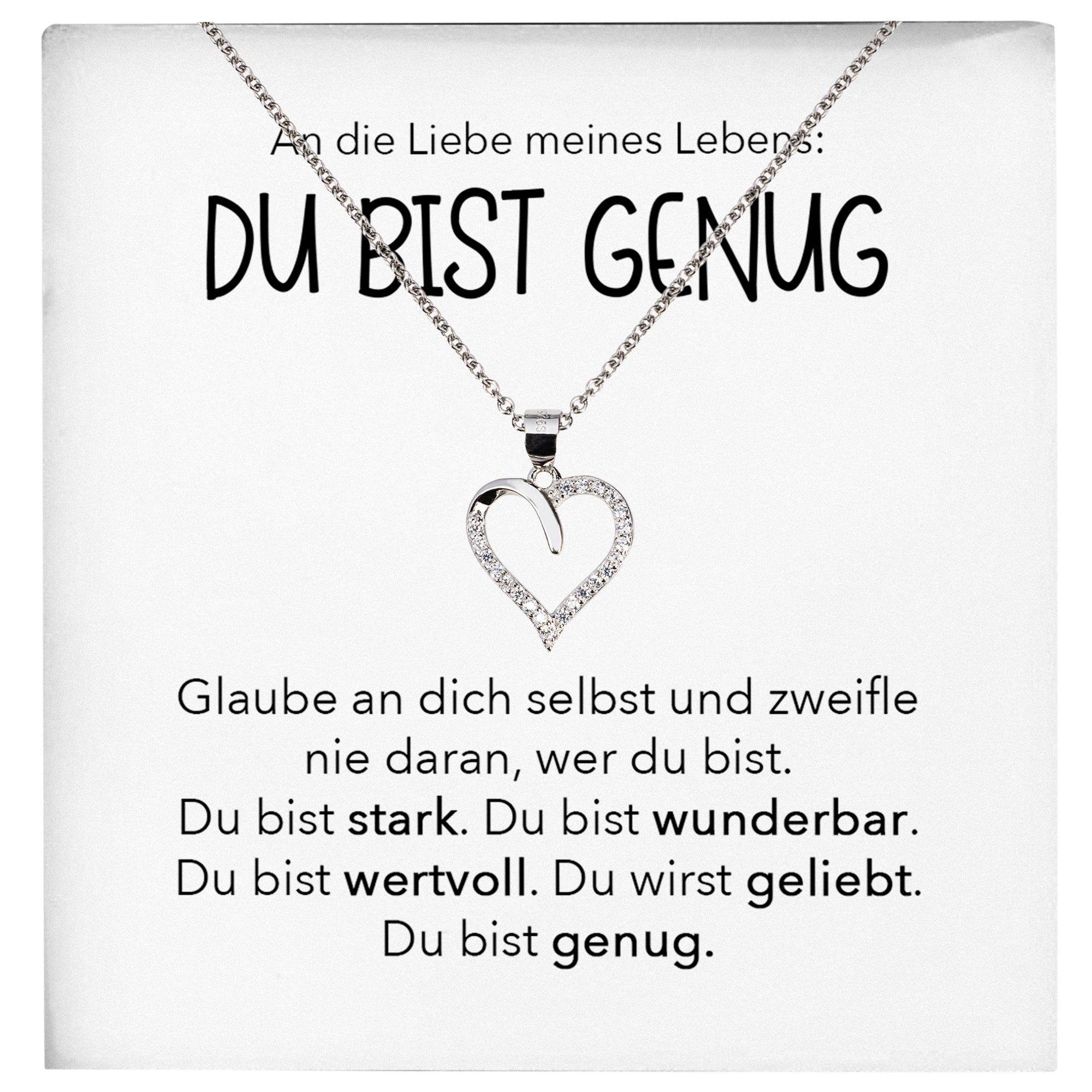 22Feels® Ich Liebe Dich Frauen Geschenk Silber 925/000 Schmuck "Meines Lebens" Ehefrau Du Bist Genug Herz Halskette Valentinstag Hochzeitstag Jahrestag-Schmuck mit Botschaftskarte - Herz21-22Feels
