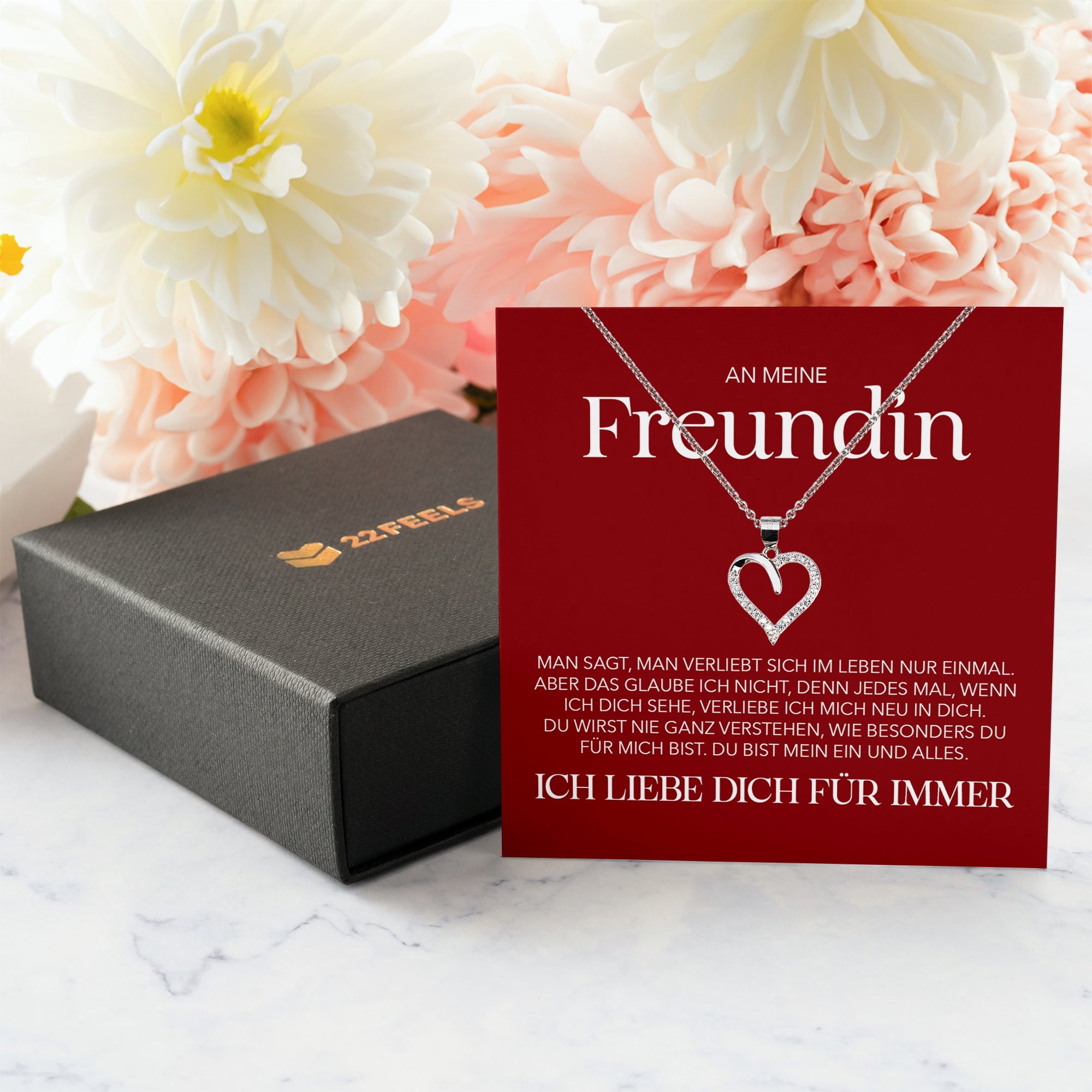 22Feels® Freundin Geschenk Silber Ich Liebe Dich Schmuck Frauen Silber 925/000 Herz Halskette Valentinstag Jahrestag Damen Collier Liebesbeweis-Schmuck mit Botschaftskarte - Herz21-22Feels