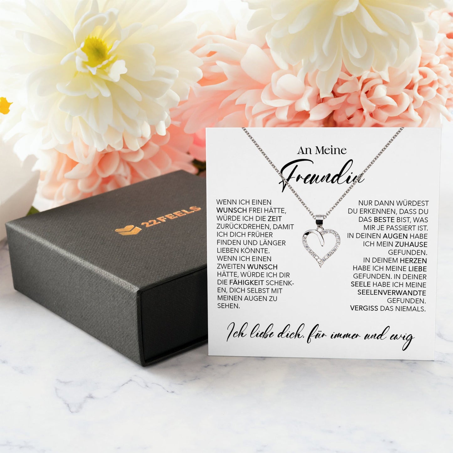 22Feels® Freundin Geschenk Silber Ich Liebe Dich Schmuck Frauen Silber 925/000 Herz Halskette Valentinstag Jahrestag Damen Collier Liebesbeweis-Schmuck mit Botschaftskarte - Herz21-22Feels