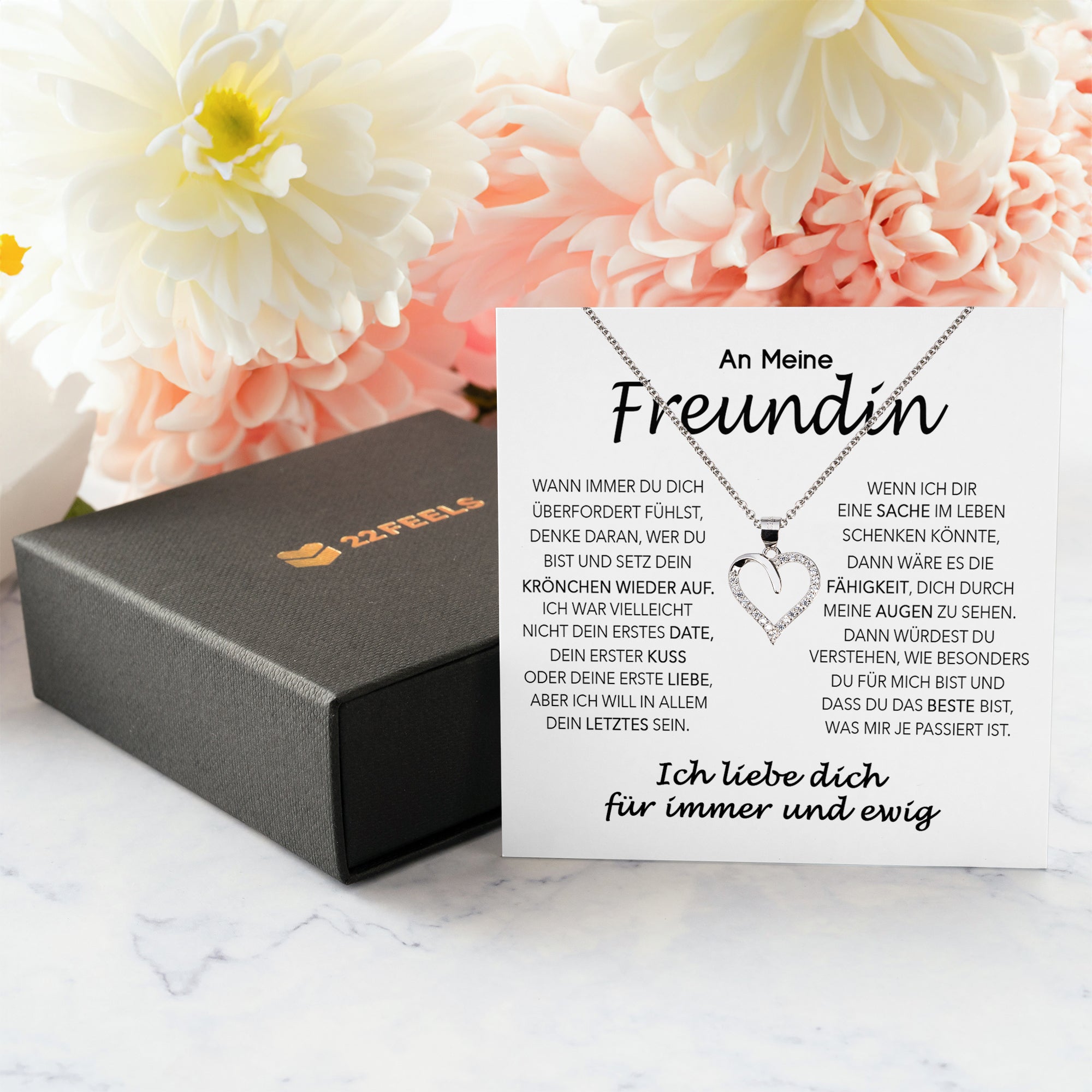 22Feels® Freundin Geschenk Silber Ich Liebe Dich Schmuck Frauen Silber 925/000 Herz Halskette Valentinstag Jahrestag Damen Collier Liebesbeweis-Schmuck mit Botschaftskarte - Herz21-22Feels