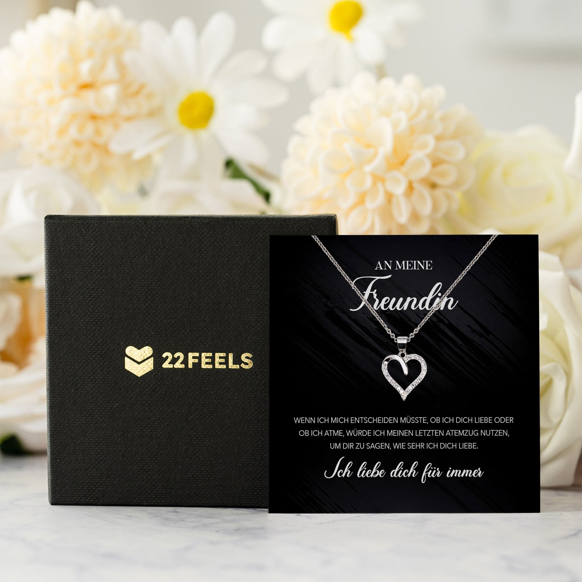 22Feels® Freundin Geschenk Silber Ich Liebe Dich Schmuck Frauen Silber 925/000 Herz Halskette Valentinstag Jahrestag Damen Collier Liebesbeweis-Schmuck mit Botschaftskarte - Herz21-22Feels