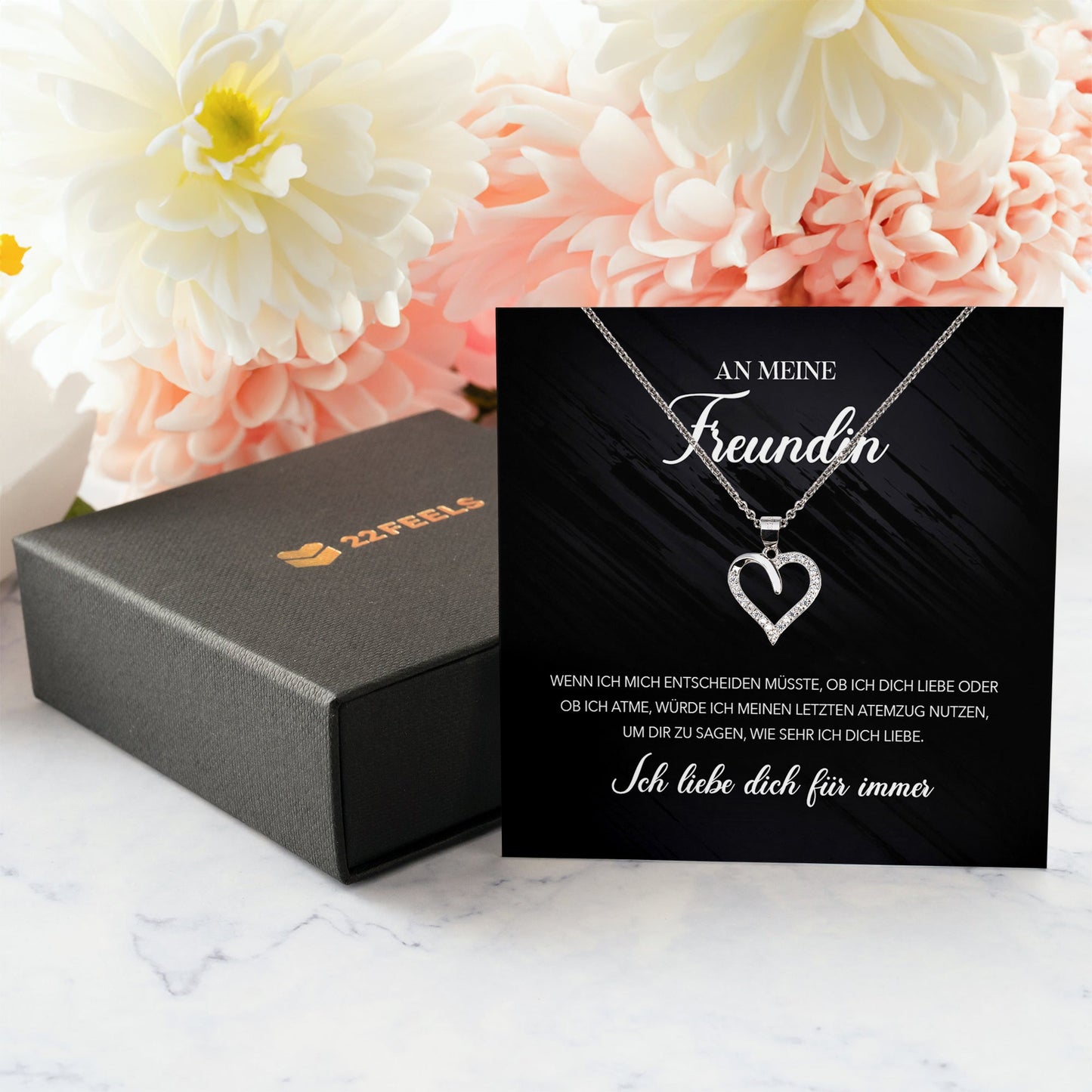 22Feels® Freundin Geschenk Silber Ich Liebe Dich Schmuck Frauen Silber 925/000 Herz Halskette Valentinstag Jahrestag Damen Collier Liebesbeweis-Schmuck mit Botschaftskarte - Herz21-22Feels