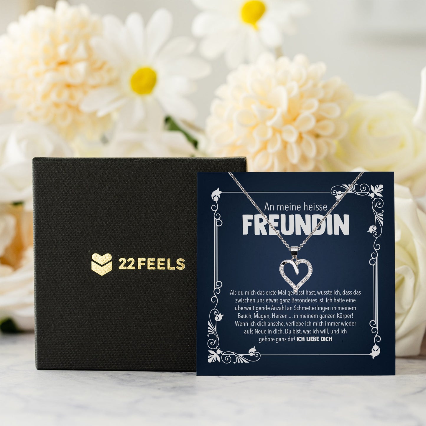 22Feels® Heisse Freundin Geschenk Silber Ich Liebe Dich Schmuck Frauen Silber 925/000 Herz Halskette Valentinstag Jahrestag Damen Collier Liebesbeweis-Schmuck mit Botschaftskarte - Herz21-22Feels