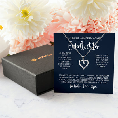 22Feels® Enkelin Geschenk von Opa Silber 925/000 Herz Halskette mit Karte Mädchen Frauen Schmuck Enkelkind Geburtstag Damen Weihnachten Firmung Konfirmation-Schmuck mit Botschaftskarte - Herz21-22Feels