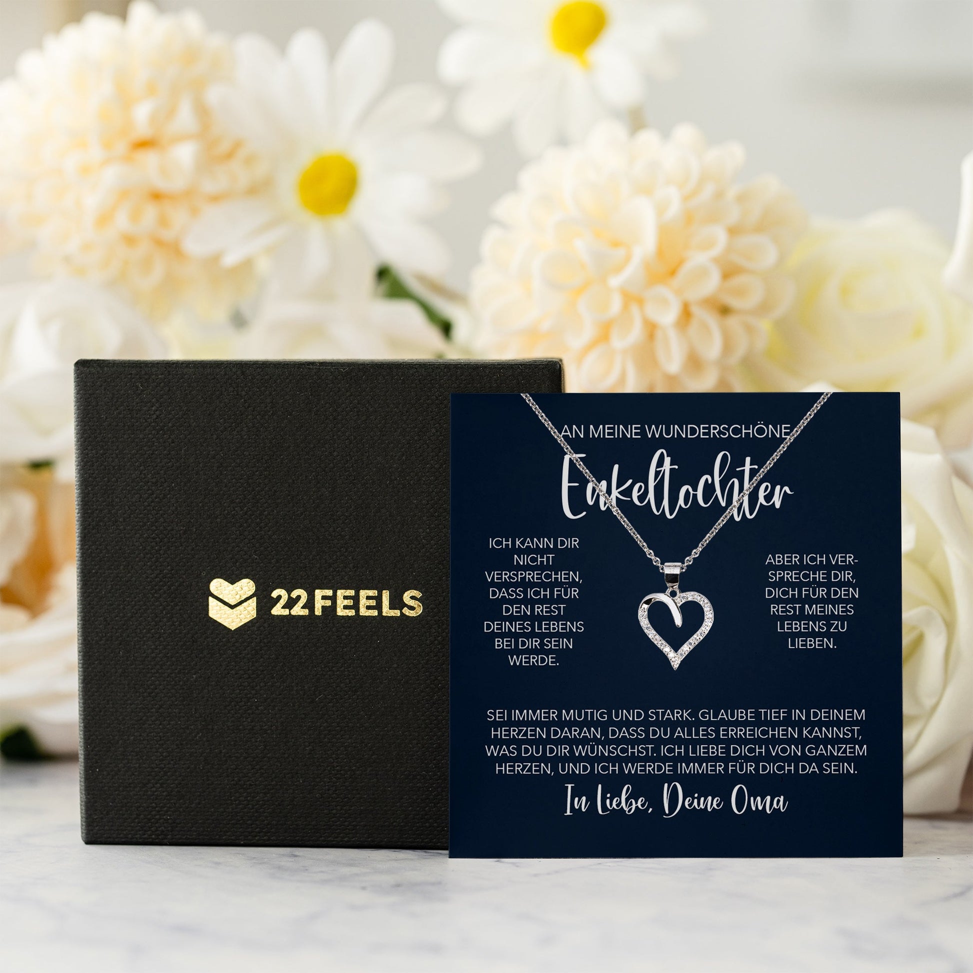 22Feels® Enkelin Geschenk von Oma Silber 925/000 Herz Halskette mit Karte Mädchen Frauen Schmuck Enkelkind Geburtstag Damen Weihnachten Firmung Konfirmation-Schmuck mit Botschaftskarte - Herz21-22Feels