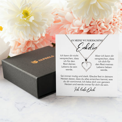 22Feels® Wunderschöne Enkelin Geschenk Silber 925/000 Herz Halskette mit Karte Mädchen Frauen Schmuck Enkelkind Geburtstag Damen Weihnachten Firmung Konfirmation-Schmuck mit Botschaftskarte - Herz21-22Feels