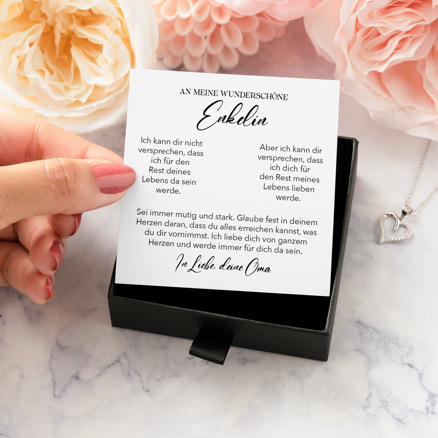 22Feels® Enkelin Geschenk von Oma Silber 925/000 Herz Halskette mit Karte Mädchen Frauen Schmuck Enkelkind Geburtstag Damen Weihnachten Firmung Konfirmation-Schmuck mit Botschaftskarte - Herz21-22Feels