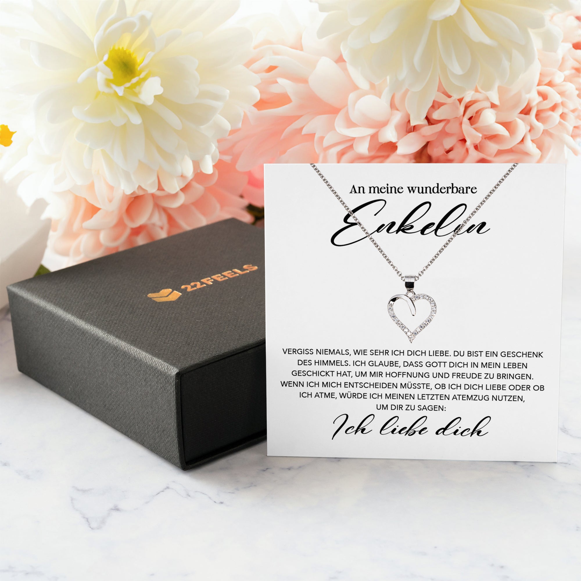 22Feels® Wunderbare Enkelin Geschenk Silber 925/000 Herz Halskette mit Karte Mädchen Frauen Schmuck Enkelkind Geburtstag Damen Weihnachten Firmung Konfirmation-Schmuck mit Botschaftskarte - Herz21-22Feels