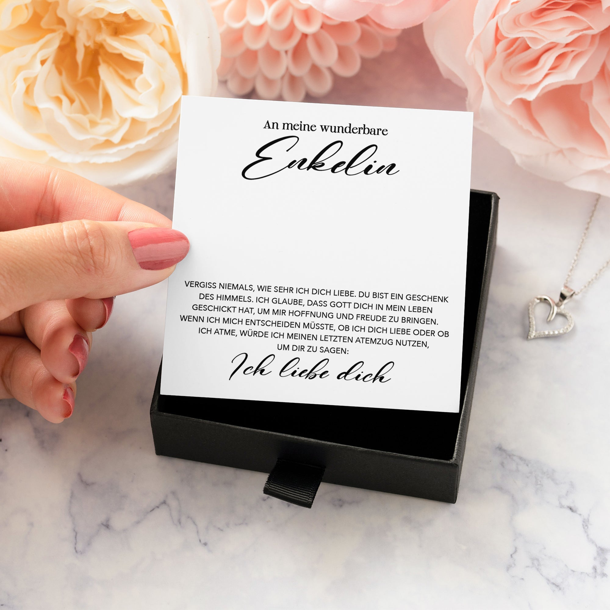 22Feels® Wunderbare Enkelin Geschenk Silber 925/000 Herz Halskette mit Karte Mädchen Frauen Schmuck Enkelkind Geburtstag Damen Weihnachten Firmung Konfirmation-Schmuck mit Botschaftskarte - Herz21-22Feels
