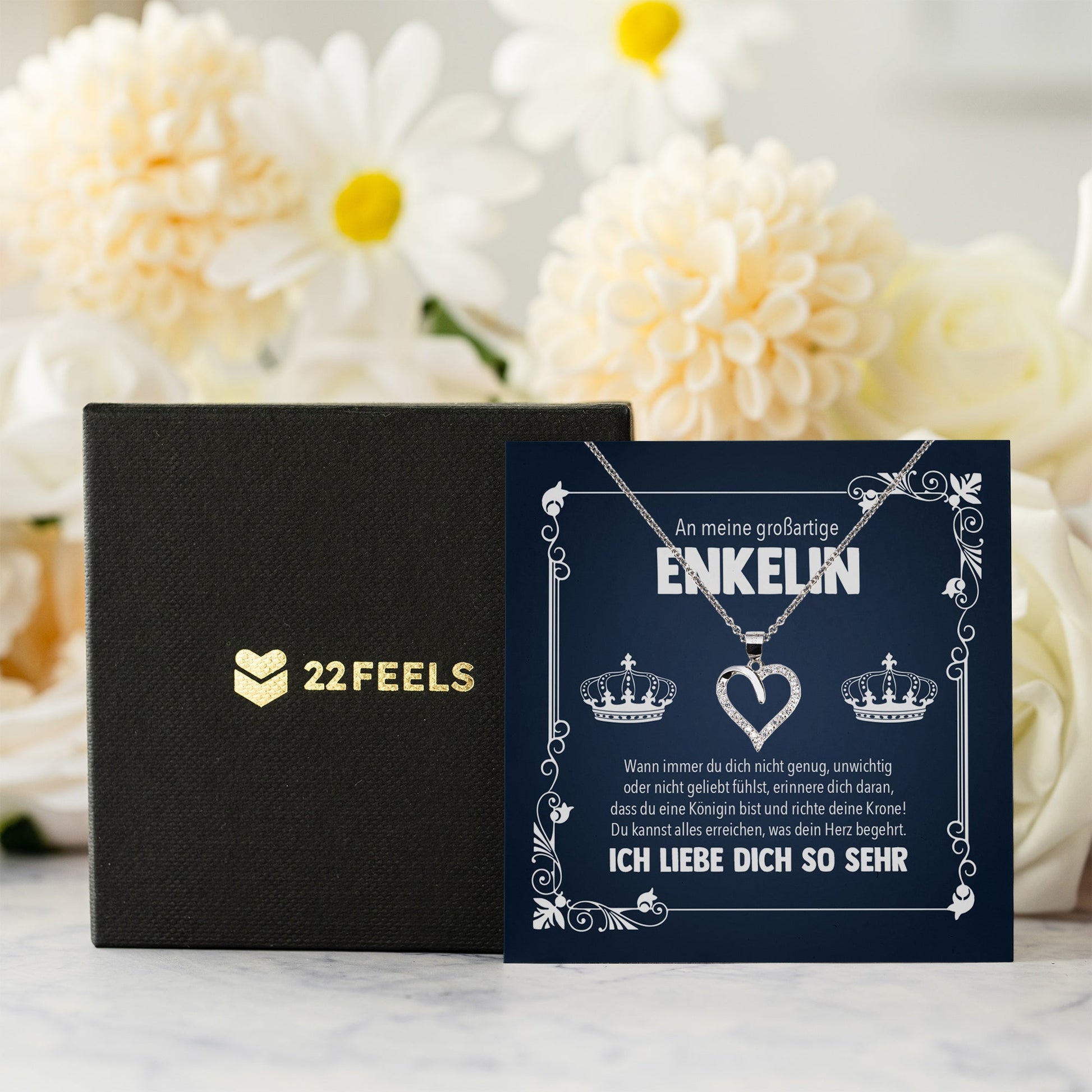 22Feels® Königin Enkelin Geschenk Silber 925/000 Herz Halskette mit Karte Mädchen Frauen Schmuck Enkelkind Geburtstag Damen Weihnachten Firmung Konfirmation-Schmuck mit Botschaftskarte - Herz21-22Feels