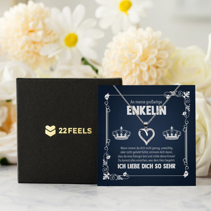22Feels® Königin Enkelin Geschenk Silber 925/000 Herz Halskette mit Karte Mädchen Frauen Schmuck Enkelkind Geburtstag Damen Weihnachten Firmung Konfirmation-Schmuck mit Botschaftskarte - Herz21-22Feels