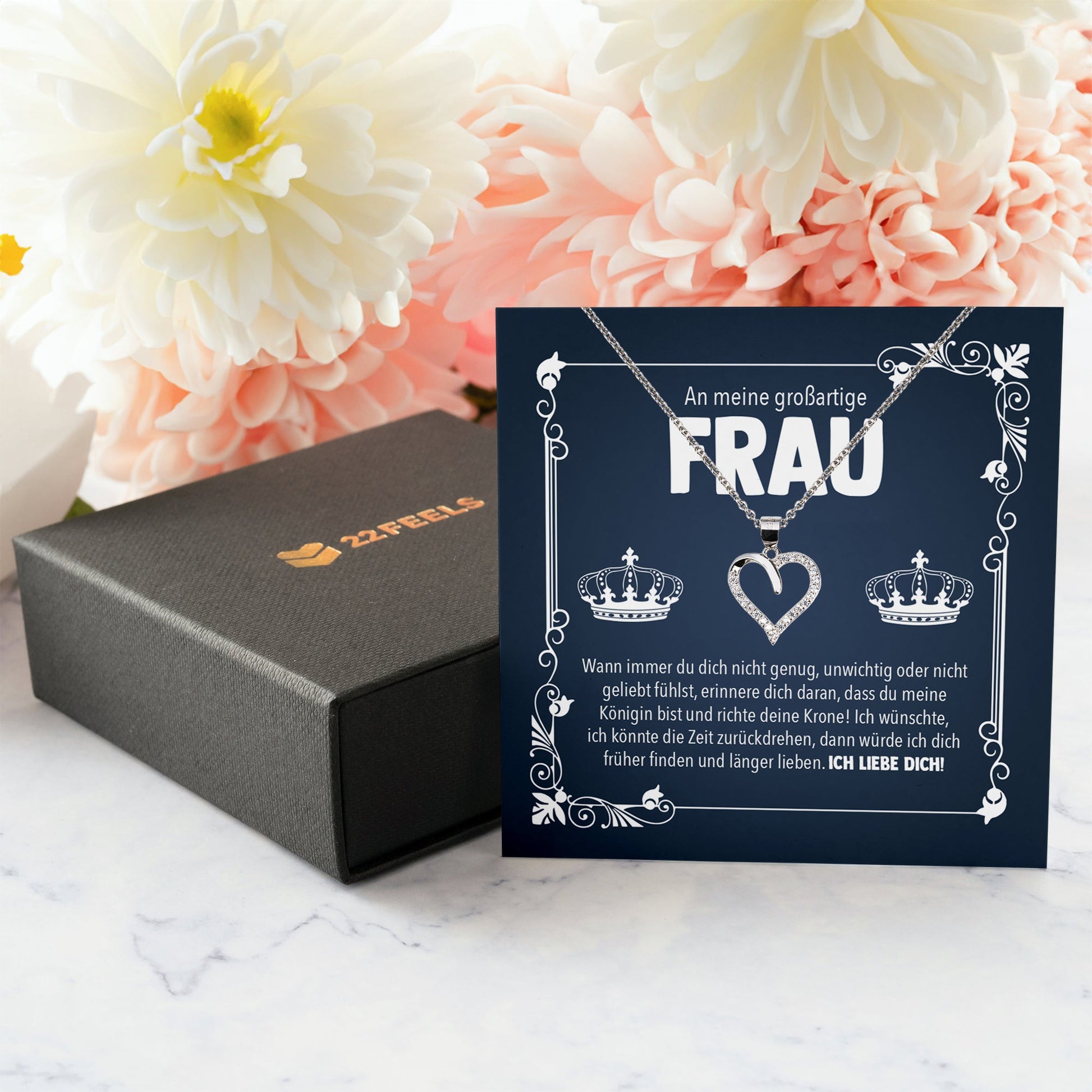 22Feels® Großartige Ehefrau Geschenk Ich Liebe Dich Schmuck Silber 925/000 Frauen Herz Halskette Valentinstag Schatz Hochzeitstag Damen Collier Ehejubiläum-Schmuck mit Botschaftskarte - Herz21-22Feels