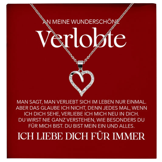 22Feels® An Meine Wunderschöne Verlobte Geschenk Silber 925/000 Herz Halskette mit Karte Frauen Schmuck Ich Liebe Dich Verlobung Valentinstag Hochzeitsplanung-Schmuck mit Botschaftskarte - Herz21-22Feels