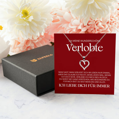22Feels® An Meine Wunderschöne Verlobte Geschenk Silber 925/000 Herz Halskette mit Karte Frauen Schmuck Ich Liebe Dich Verlobung Valentinstag Hochzeitsplanung-Schmuck mit Botschaftskarte - Herz21-22Feels
