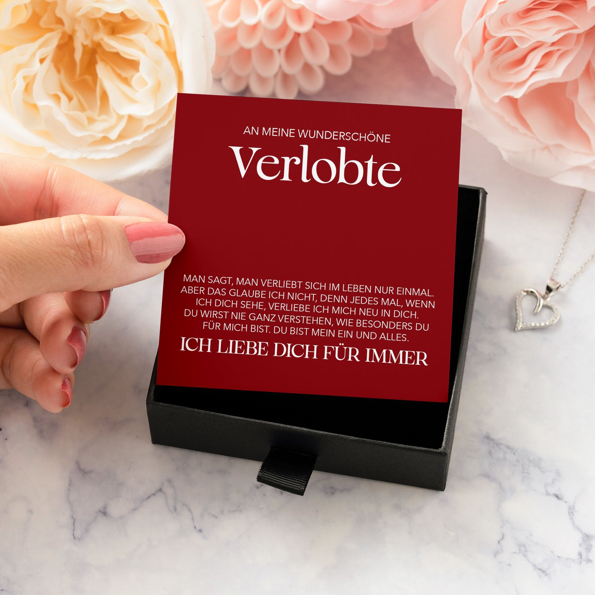 22Feels® An Meine Wunderschöne Verlobte Geschenk Silber 925/000 Herz Halskette mit Karte Frauen Schmuck Ich Liebe Dich Verlobung Valentinstag Hochzeitsplanung-Schmuck mit Botschaftskarte - Herz21-22Feels