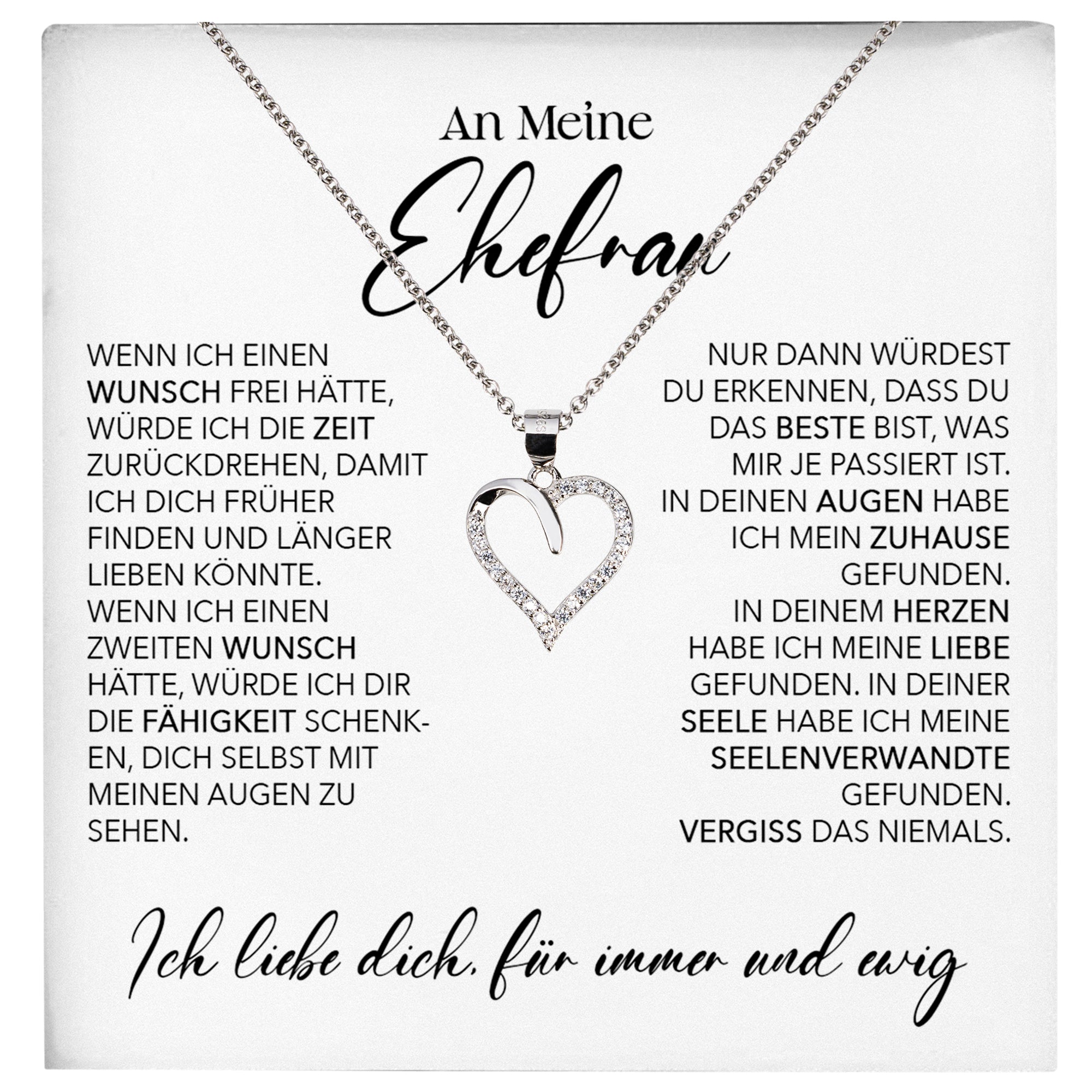 22Feels® Ehefrau Geschenk Ich Liebe Dich Schmuck Silber 925/000 Frauen Herz Halskette Valentinstag Schatz Hochzeitstag Damen Collier Ehejubiläum-Schmuck mit Botschaftskarte - Herz21-22Feels