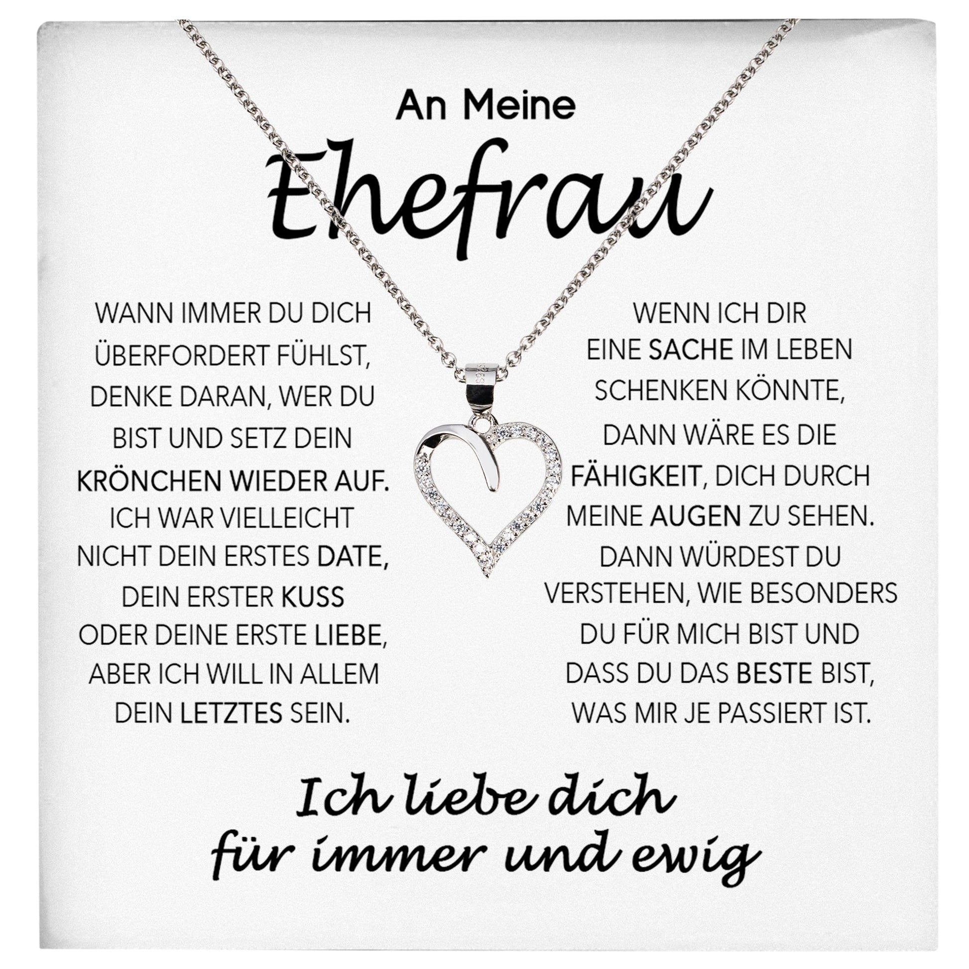 22Feels® Ehefrau Geschenk Ich Liebe Dich Schmuck Silber 925/000 Frauen Herz Halskette Valentinstag Schatz Hochzeitstag Damen Collier Ehejubiläum-Schmuck mit Botschaftskarte - Herz21-22Feels