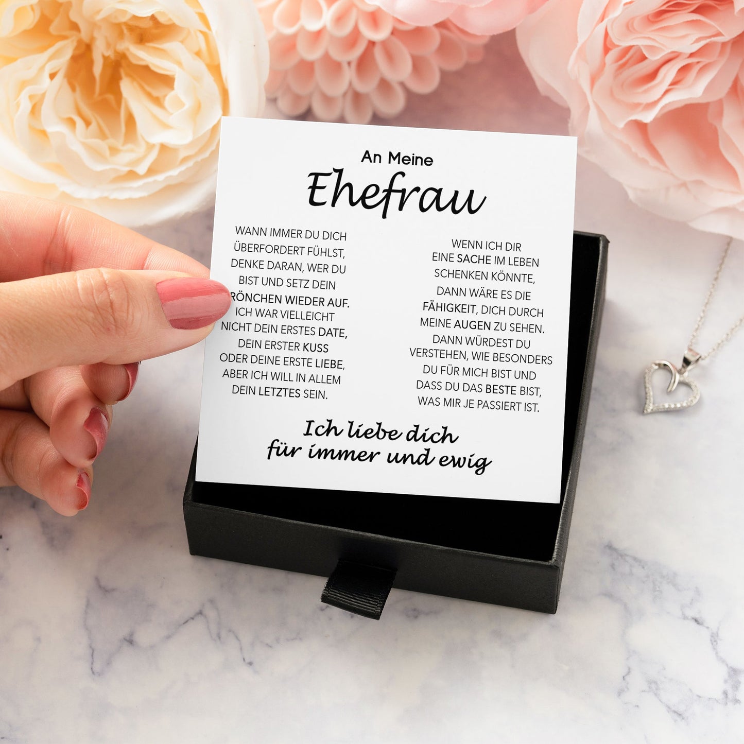 22Feels® Ehefrau Geschenk Ich Liebe Dich Schmuck Silber 925/000 Frauen Herz Halskette Valentinstag Schatz Hochzeitstag Damen Collier Ehejubiläum-Schmuck mit Botschaftskarte - Herz21-22Feels