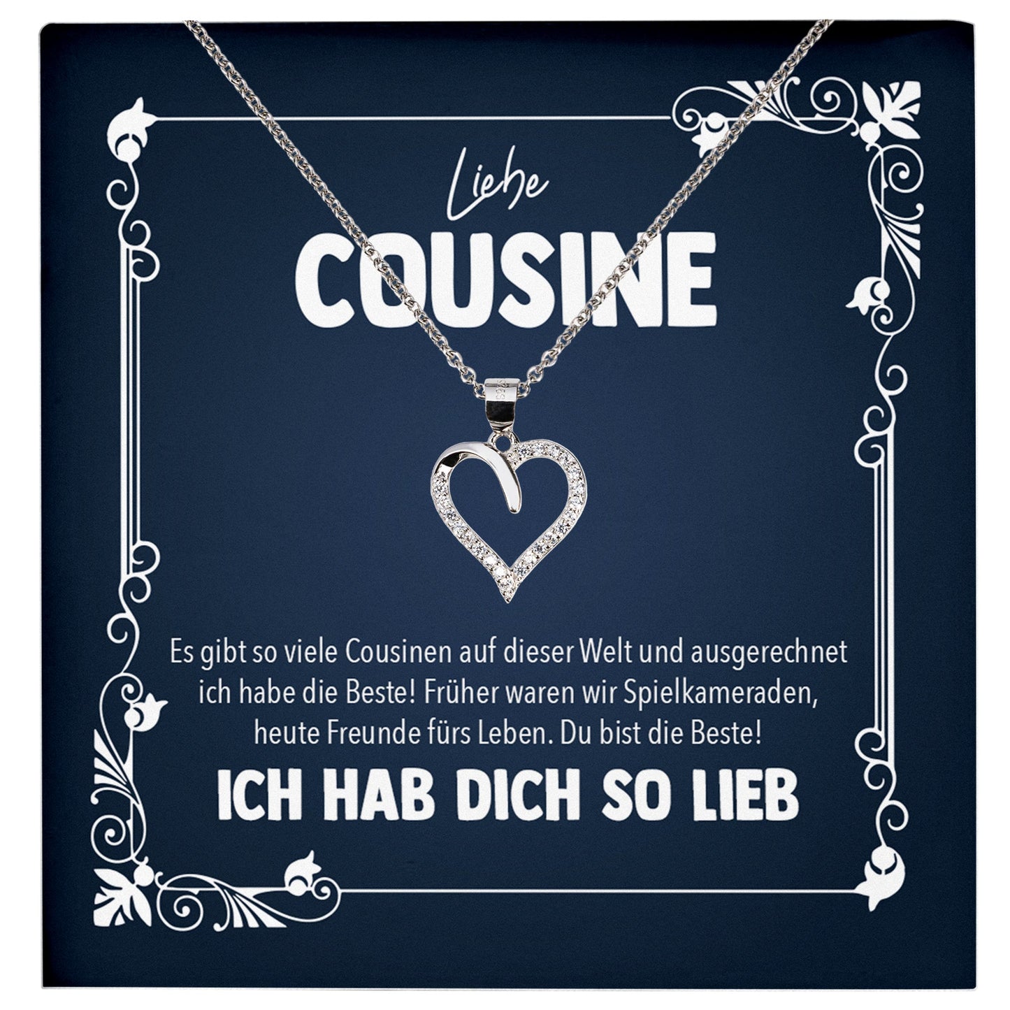 22Feels® Liebe Cousine Geschenk Silber 925/000 Herz Halskette mit Karte Mädchen Frauen Schmuck Familie Geburtstag Damen Weihnachten Firmung Konfirmation-Schmuck mit Botschaftskarte - Herz21-22Feels