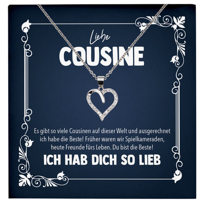 22Feels® Liebe Cousine Geschenk Silber 925/000 Herz Halskette mit Karte Mädchen Frauen Schmuck Familie Geburtstag Damen Weihnachten Firmung Konfirmation-Schmuck mit Botschaftskarte - Herz21-22Feels