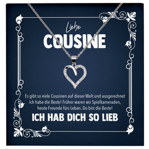 22Feels® Liebe Cousine Geschenk Silber 925/000 Herz Halskette mit Karte Mädchen Frauen Schmuck Familie Geburtstag Damen Weihnachten Firmung Konfirmation-Schmuck mit Botschaftskarte - Herz21-22Feels