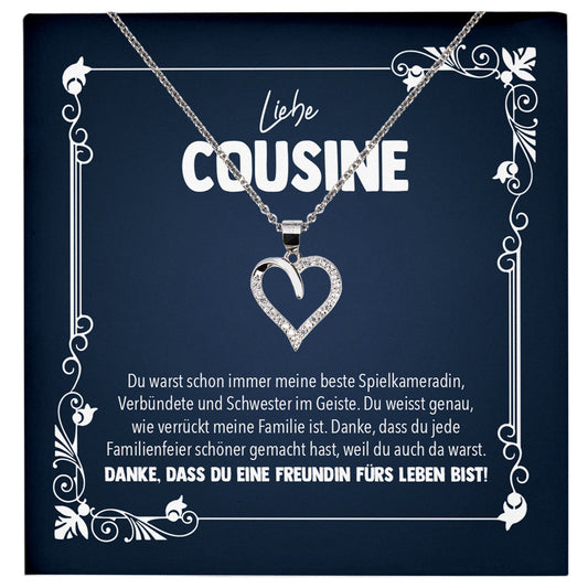 22Feels® Liebe Cousine Geschenk Silber 925/000 Herz Halskette mit Karte Mädchen Frauen Schmuck Familie Geburtstag Damen Weihnachten Firmung Konfirmation-Schmuck mit Botschaftskarte - Herz21-22Feels