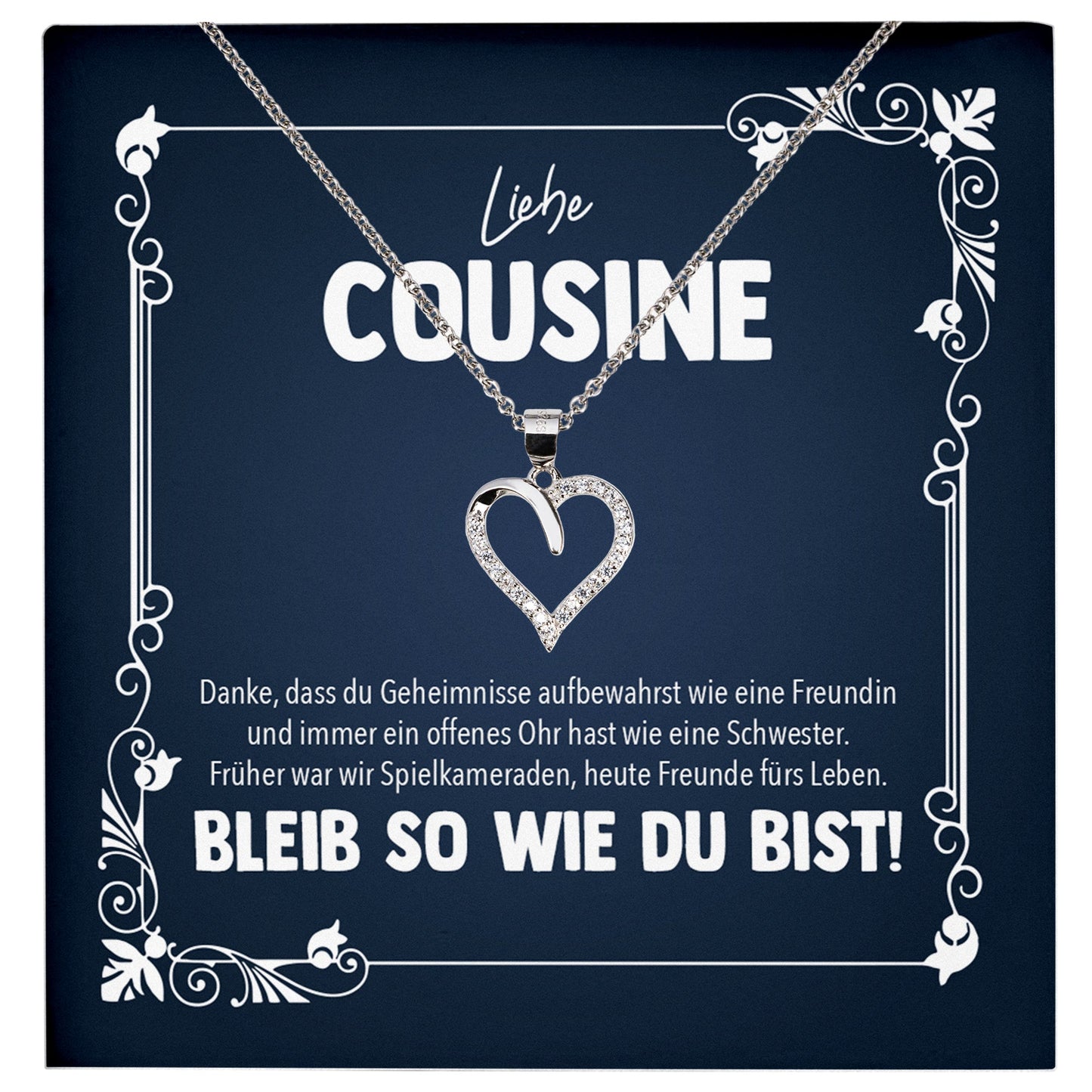 22Feels® Liebe Cousine Geschenk Silber 925/000 Herz Halskette mit Karte Mädchen Frauen Schmuck Familie Geburtstag Damen Weihnachten Firmung Konfirmation-Schmuck mit Botschaftskarte - Herz21-22Feels