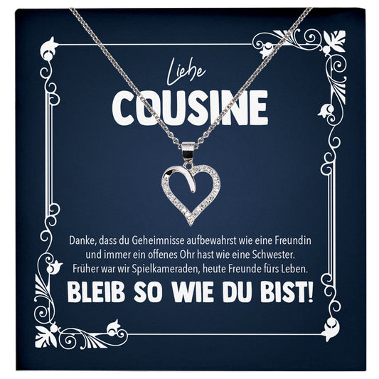 22Feels® Liebe Cousine Geschenk Silber 925/000 Herz Halskette mit Karte Mädchen Frauen Schmuck Familie Geburtstag Damen Weihnachten Firmung Konfirmation-Schmuck mit Botschaftskarte - Herz21-22Feels