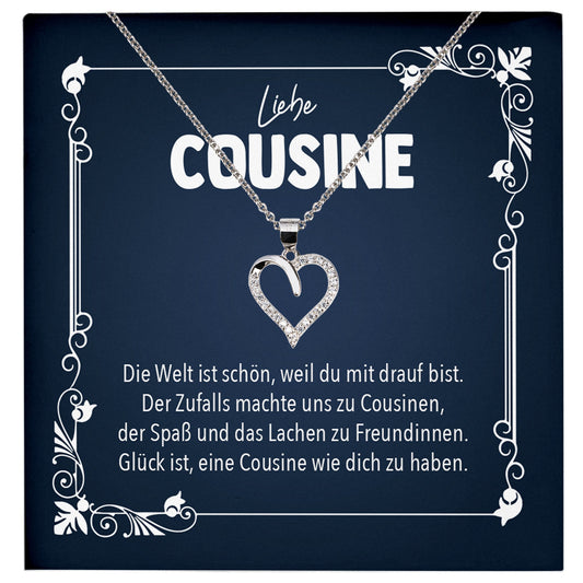 22Feels® Liebe Cousine Geschenk Silber 925/000 Herz Halskette mit Karte Mädchen Frauen Schmuck Familie Geburtstag Damen Weihnachten Firmung Konfirmation-Schmuck mit Botschaftskarte - Herz21-22Feels