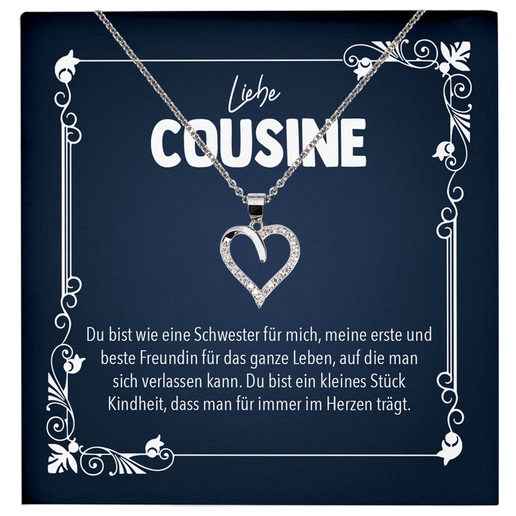 22Feels® Liebe Cousine Geschenk Silber 925/000 Herz Halskette mit Karte Mädchen Frauen Schmuck Familie Geburtstag Damen Weihnachten Firmung Konfirmation-Schmuck mit Botschaftskarte - Herz21-22Feels