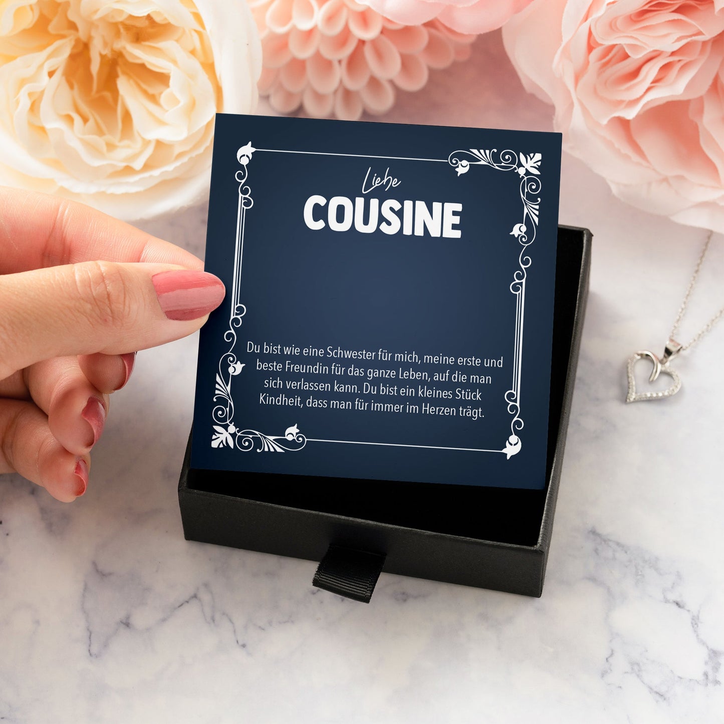 22Feels® Liebe Cousine Geschenk Silber 925/000 Herz Halskette mit Karte Mädchen Frauen Schmuck Familie Geburtstag Damen Weihnachten Firmung Konfirmation-Schmuck mit Botschaftskarte - Herz21-22Feels