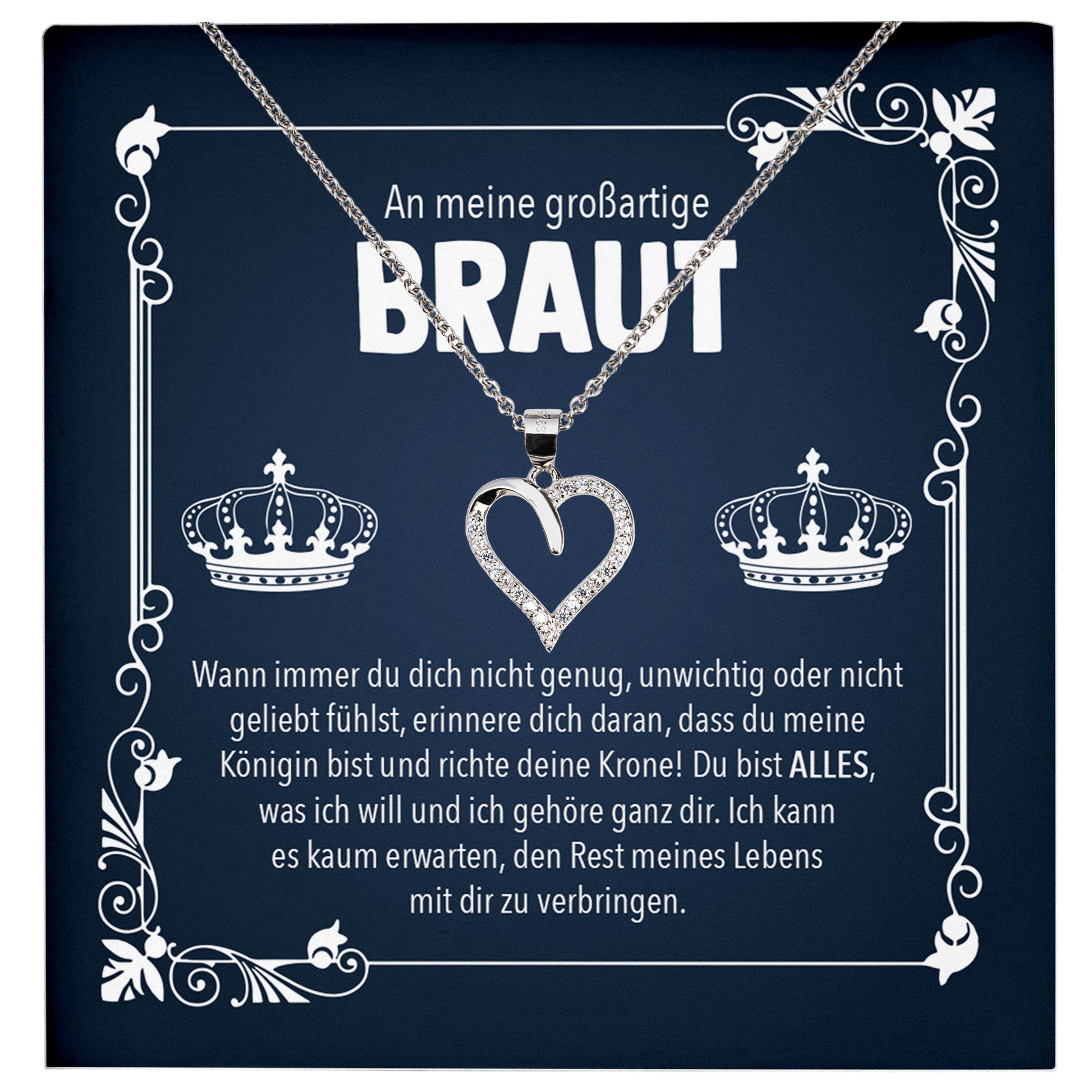 22Feels® Königin Braut Geschenk von Bräutigam vor der Hochzeit Schmuck Silber 925/000 Frauen Herz Halskette Ich Liebe Dich Damen Collier mit 23 Zirkonia Steinen-Schmuck mit Botschaftskarte - Herz21-22Feels
