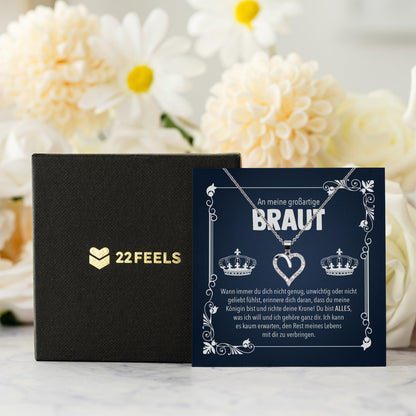 22Feels® Königin Braut Geschenk von Bräutigam vor der Hochzeit Schmuck Silber 925/000 Frauen Herz Halskette Ich Liebe Dich Damen Collier mit 23 Zirkonia Steinen-Schmuck mit Botschaftskarte - Herz21-22Feels