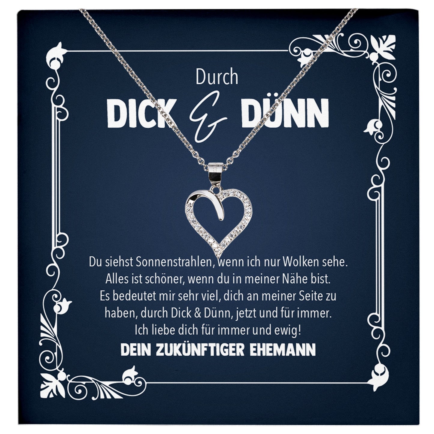 22Feels® Durch Dick und Dünn Braut Geschenk von Bräutigam vor der Hochzeit Schmuck Silber 925/000 Frauen Herz Halskette Ich Liebe Dich Damen Collier mit 23 Zirkonia Steinen-Schmuck mit Botschaftskarte - Herz21-22Feels