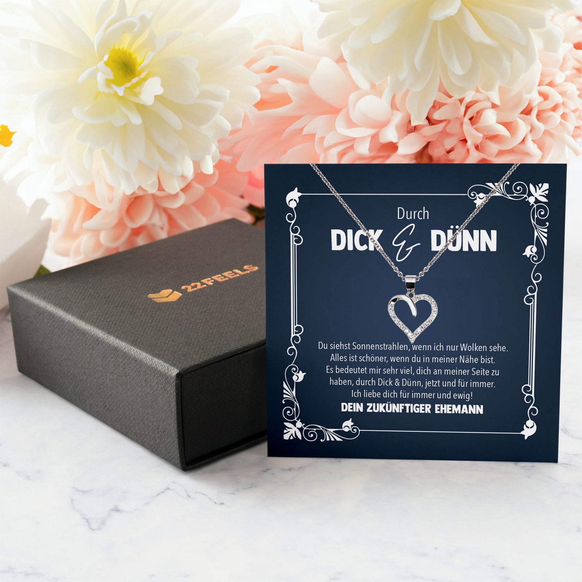 22Feels® Durch Dick und Dünn Braut Geschenk von Bräutigam vor der Hochzeit Schmuck Silber 925/000 Frauen Herz Halskette Ich Liebe Dich Damen Collier mit 23 Zirkonia Steinen-Schmuck mit Botschaftskarte - Herz21-22Feels