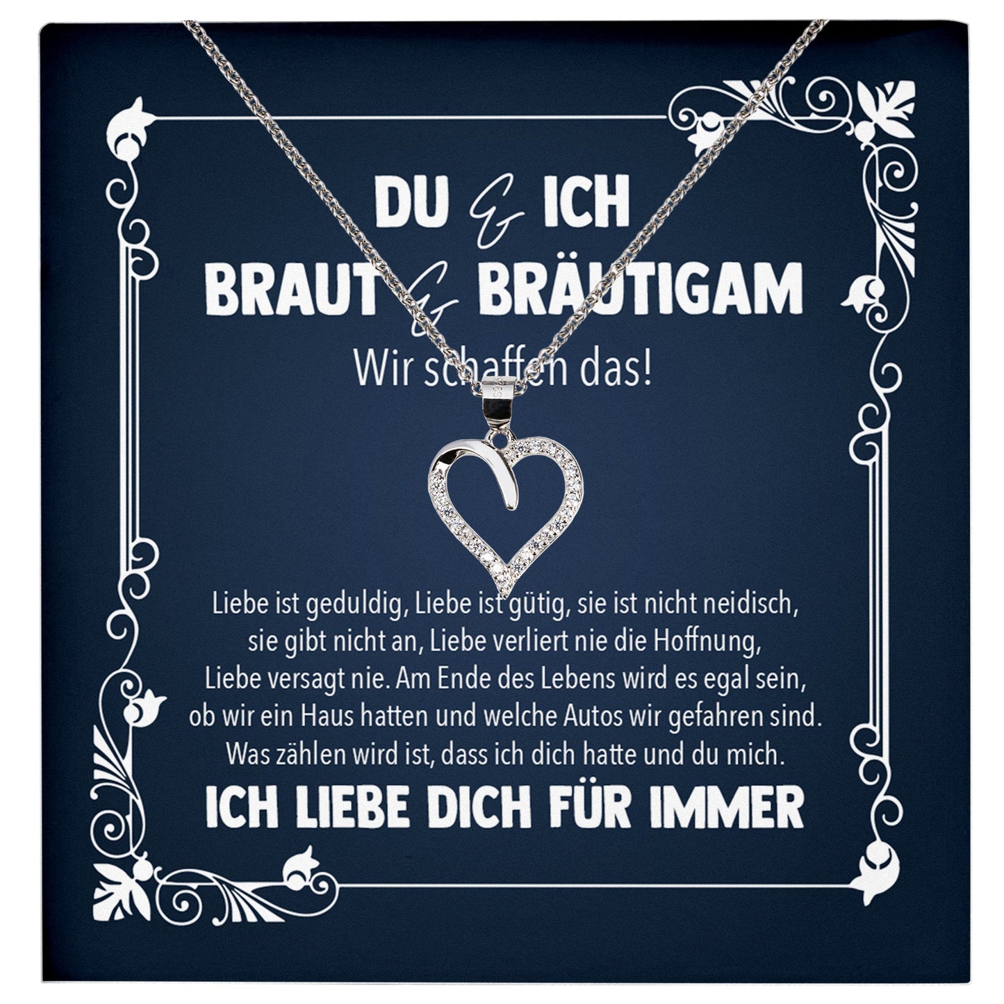 22Feels® Du & Ich Braut Geschenk von Bräutigam vor der Hochzeit Schmuck Silber 925/000 Frauen Herz Halskette Liebe Dich Damen Collier mit 23 Zirkonia Steinen-Schmuck mit Botschaftskarte - Herz21-22Feels