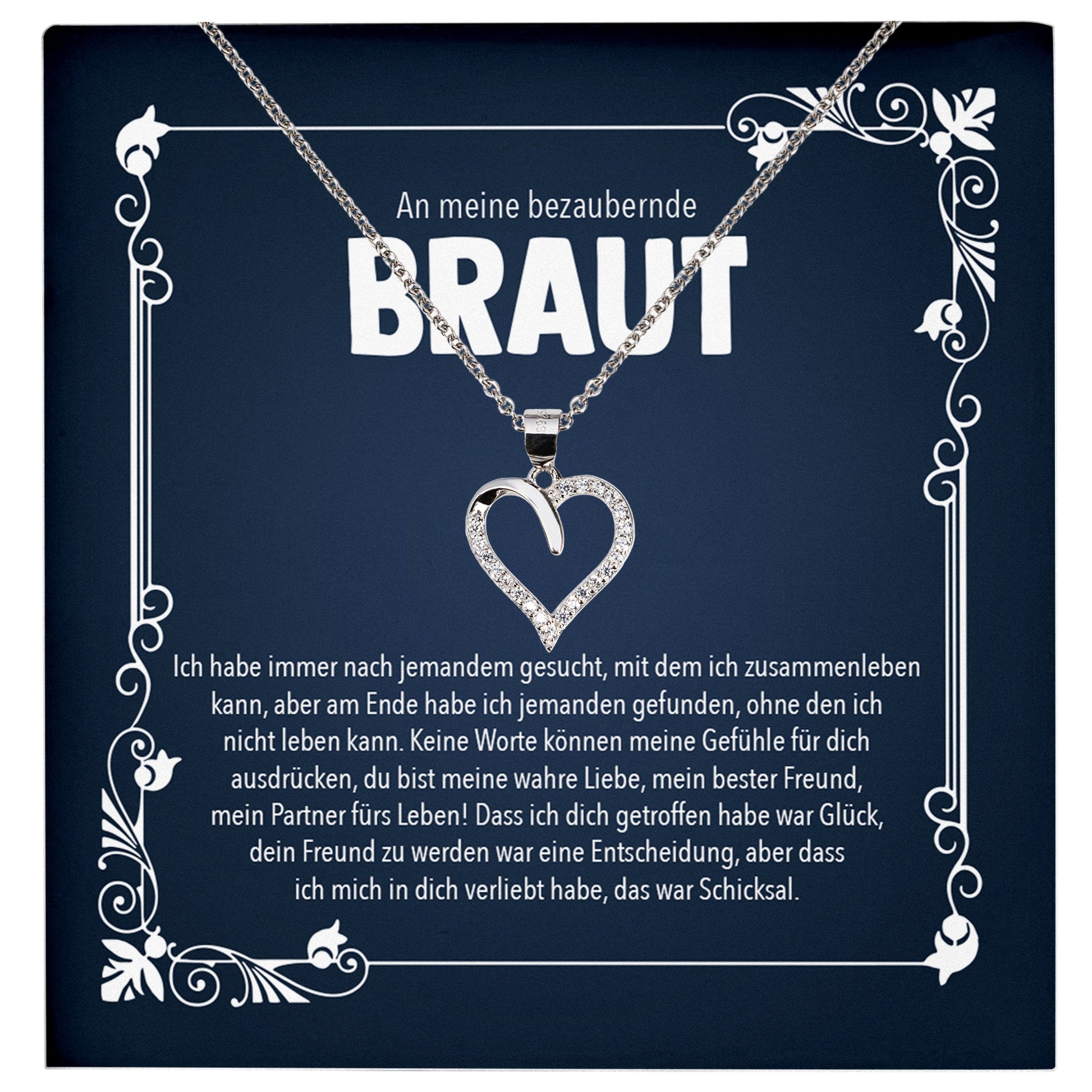 22Feels® Braut Geschenk von Bräutigam vor der Hochzeit Schmuck Silber 925/000 Frauen Herz Halskette Ich Liebe Dich Damen Collier mit 23 Zirkonia Steinen-Schmuck mit Botschaftskarte - Herz21-22Feels