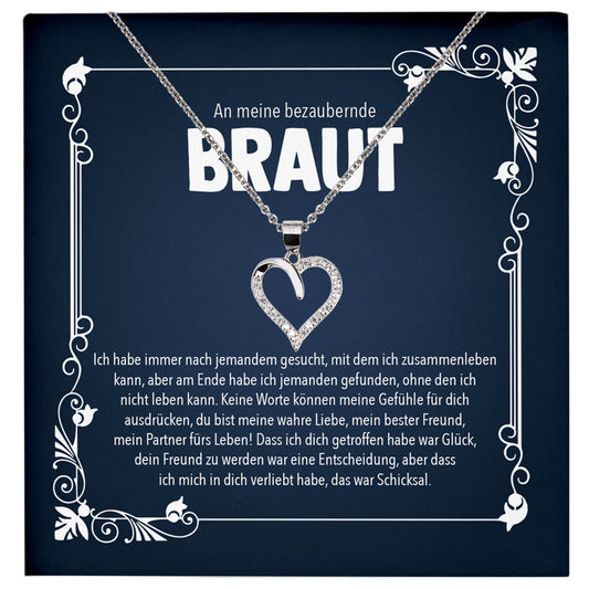 22Feels® Braut Geschenk von Bräutigam vor der Hochzeit Schmuck Silber 925/000 Frauen Herz Halskette Ich Liebe Dich Damen Collier mit 23 Zirkonia Steinen-Schmuck mit Botschaftskarte - Herz21-22Feels