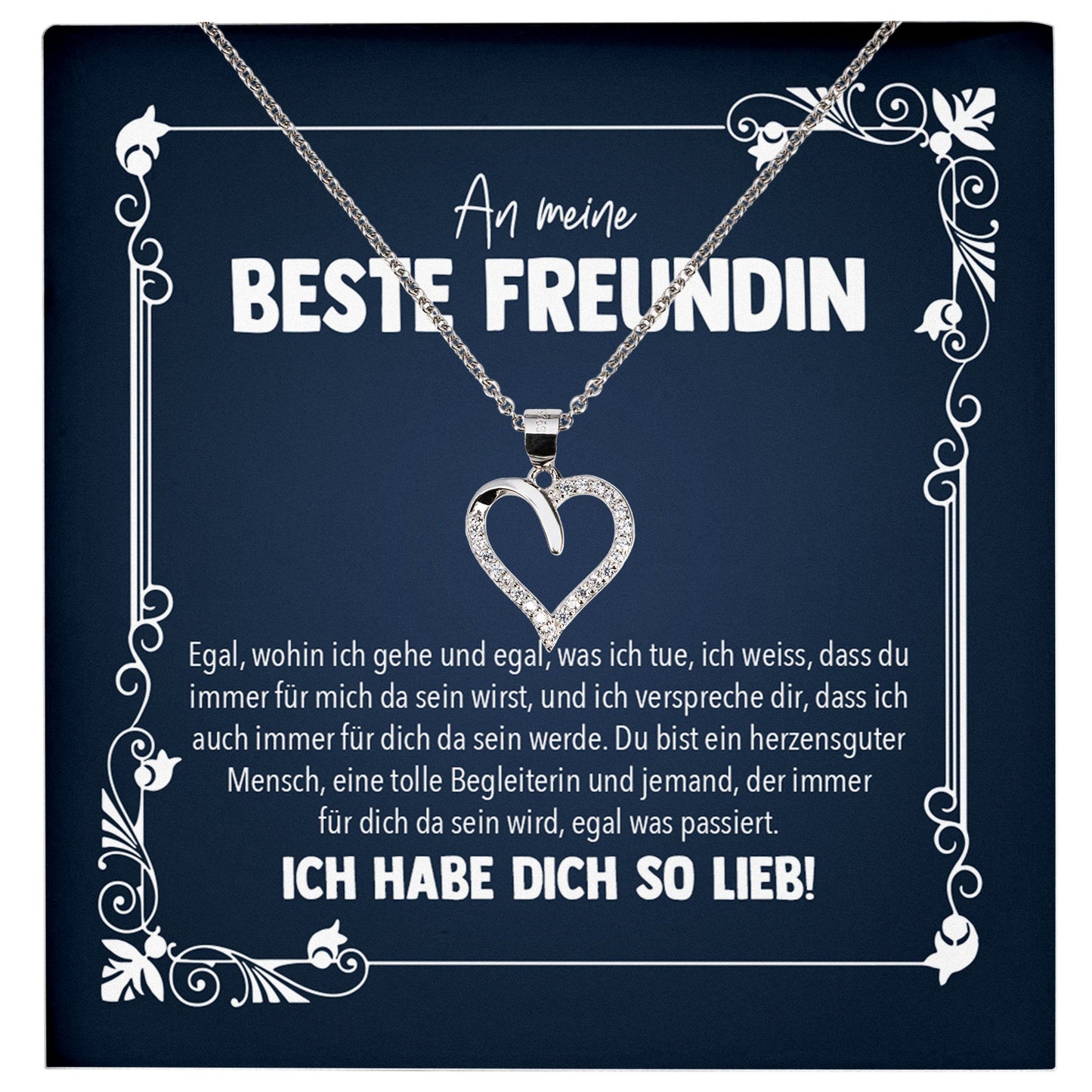 22Feels® Freundschaftkette Beste Freundin Geschenk Silber 925/000 Schmuck Frauen Collier Herz Anhaenger mit Karte Mädchen Damen Geburtstag Bestie BFF-Schmuck mit Botschaftskarte - Herz21-22Feels