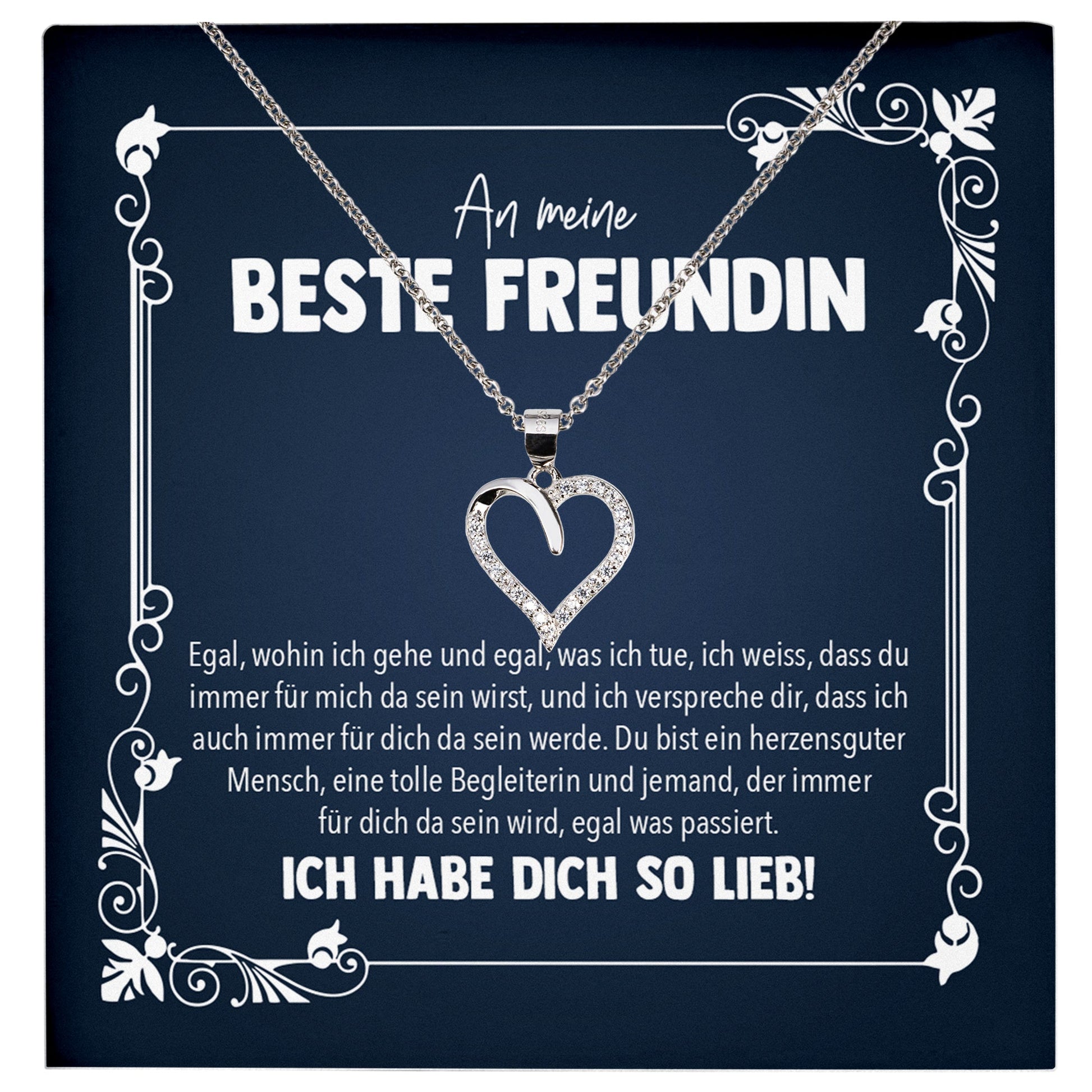 22Feels® Freundschaftkette Beste Freundin Geschenk Silber 925/000 Schmuck Frauen Collier Herz Anhaenger mit Karte Mädchen Damen Geburtstag Bestie BFF-Schmuck mit Botschaftskarte - Herz21-22Feels