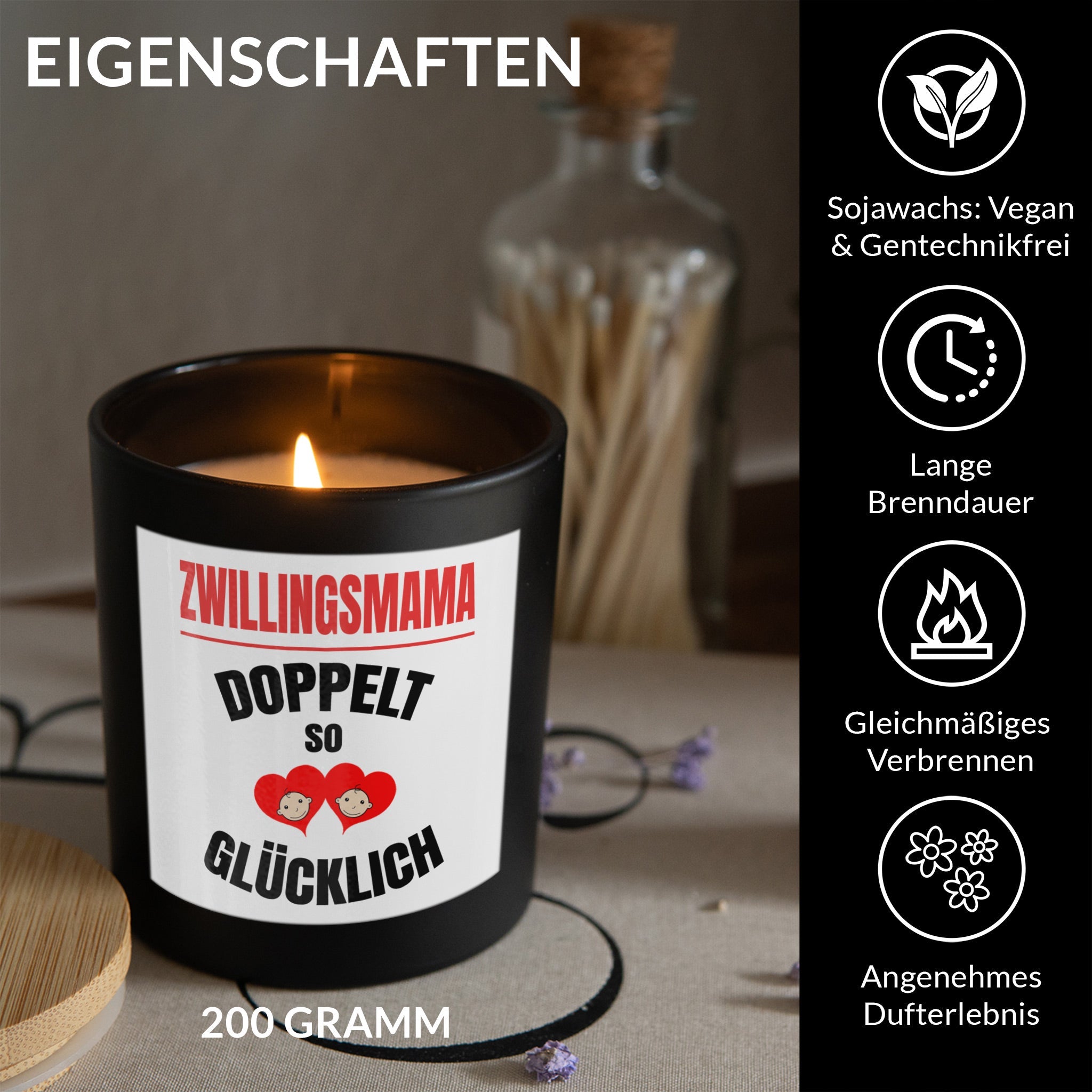 22Feels® Zwillingsmama Geschenk HANDGEMACHTE Sojawachs Duft-Kerze im Glas (ZITRUS, VEGAN)-Spruchkerzen B1K1-22Feels