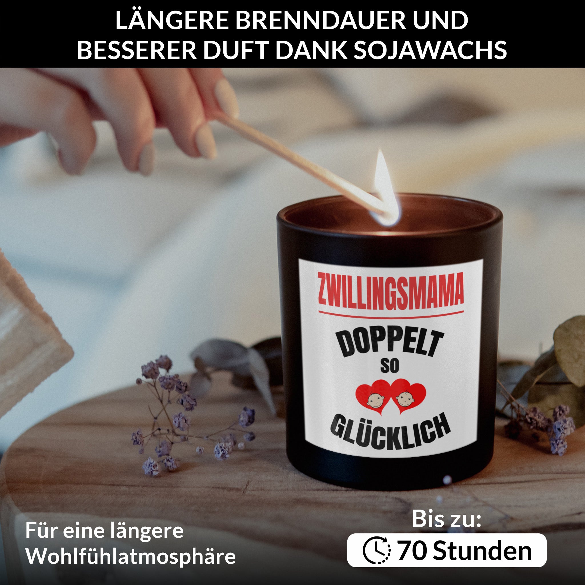 22Feels® Zwillingsmama Geschenk HANDGEMACHTE Sojawachs Duft-Kerze im Glas (ZITRUS, VEGAN)-Spruchkerzen B1K1-22Feels