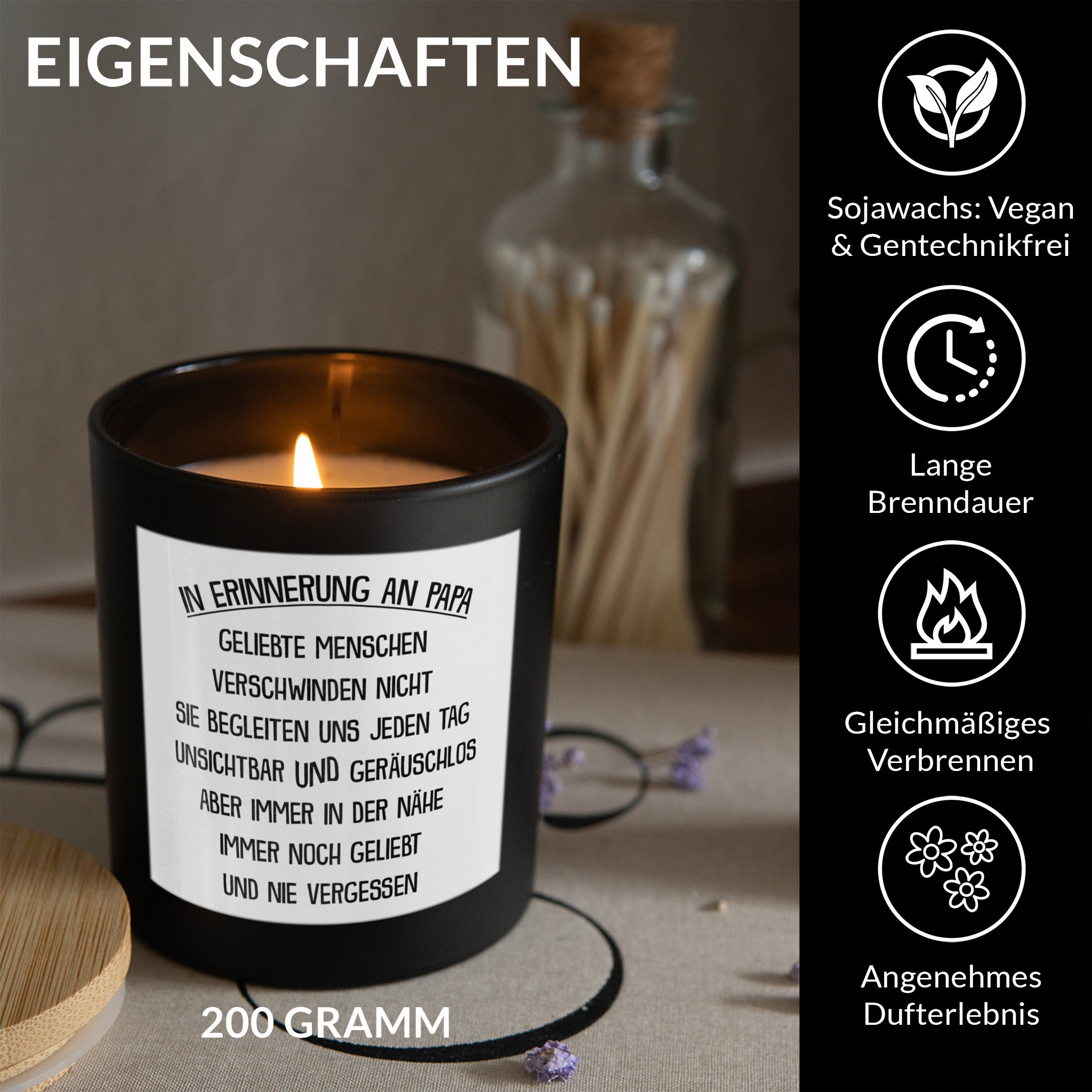 22Feels® Trauerkerze Papa Kondolenz Geschenk HANDGEMACHTE Sojawachs Duft-Kerze im Glas (ZITRUS, VEGAN)-Spruchkerzen B1K1-22Feels