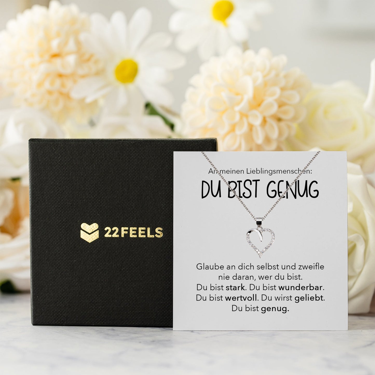 22Feels® Du Bist Genug Freundschaftkette Beste Freundin Geschenk Silber 925/000 Schmuck Frauen Collier Herz Anhaenger mit Karte Mädchen Damen Geburtstag Bestie BFF-Schmuck mit Botschaftskarte - Herz21-22Feels