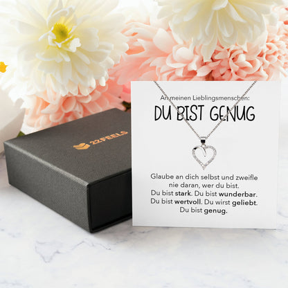 22Feels® Du Bist Genug Freundschaftkette Beste Freundin Geschenk Silber 925/000 Schmuck Frauen Collier Herz Anhaenger mit Karte Mädchen Damen Geburtstag Bestie BFF-Schmuck mit Botschaftskarte - Herz21-22Feels
