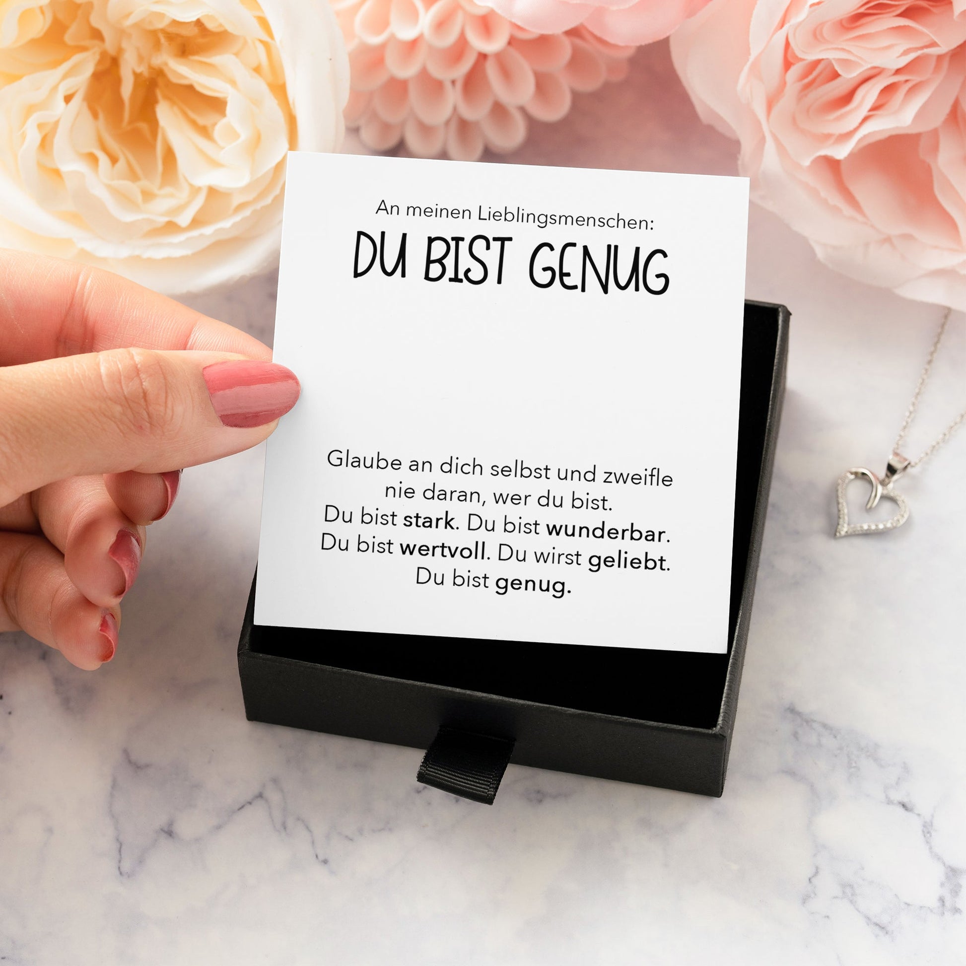 22Feels® Du Bist Genug Freundschaftkette Beste Freundin Geschenk Silber 925/000 Schmuck Frauen Collier Herz Anhaenger mit Karte Mädchen Damen Geburtstag Bestie BFF-Schmuck mit Botschaftskarte - Herz21-22Feels