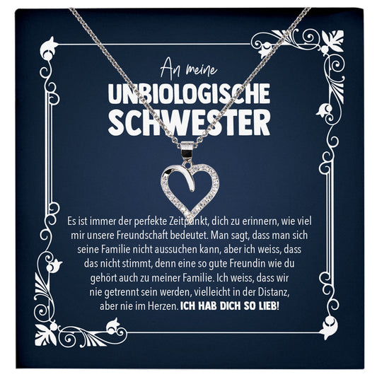 22Feels® Unbiologische Schwester Beste Freundin Geschenk Silber 925/000 Schmuck Frauen Collier Herz Anhaenger mit Karte Mädchen Damen Geburtstag Bestie BFF-Schmuck mit Botschaftskarte - Herz21-22Feels