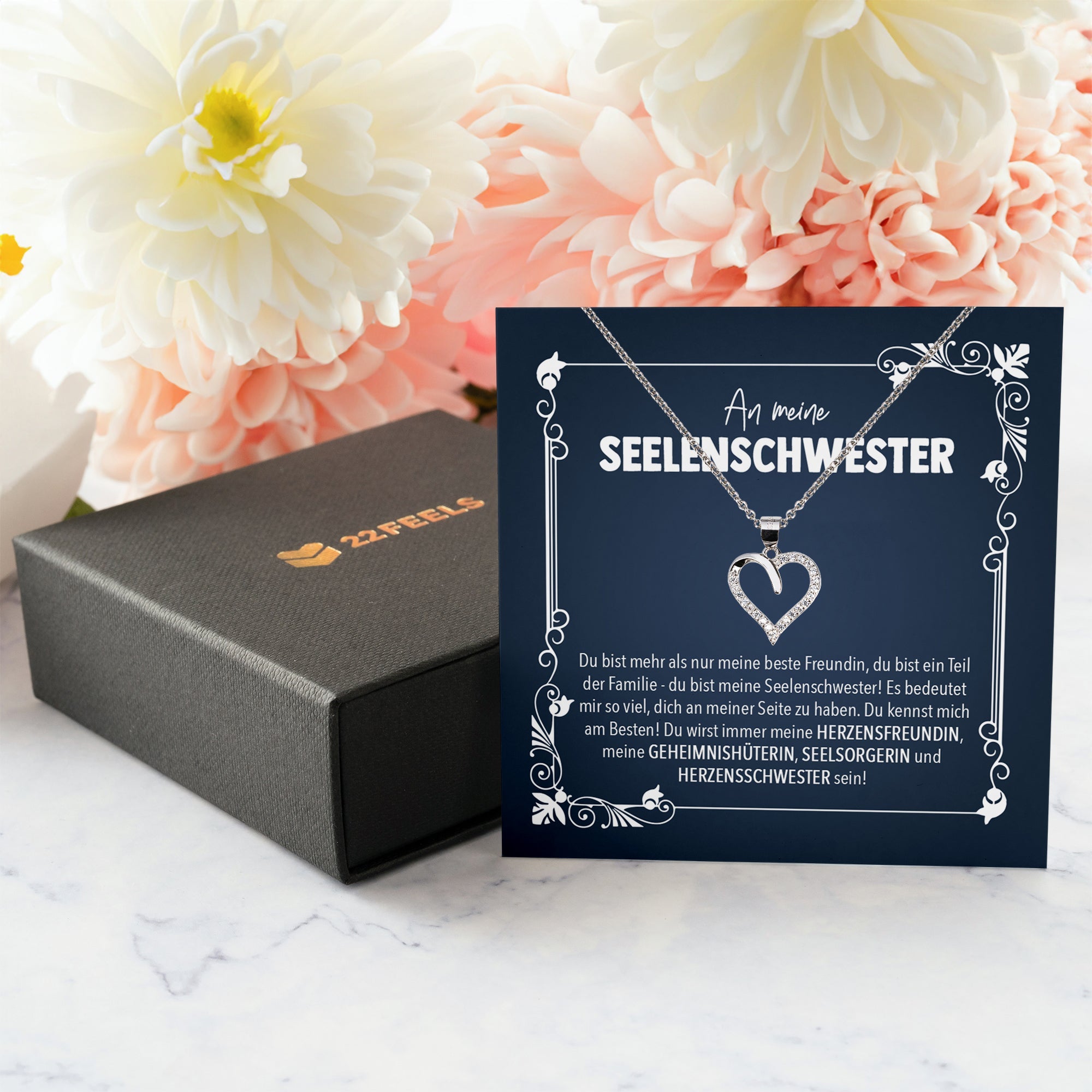 22Feels® Freundschaftkette Beste Freundin Geschenk Silber 925/000 Schmuck Frauen Collier Herz Anhaenger mit Karte Mädchen Damen Geburtstag Bestie BFF-Schmuck mit Botschaftskarte - Herz21-22Feels