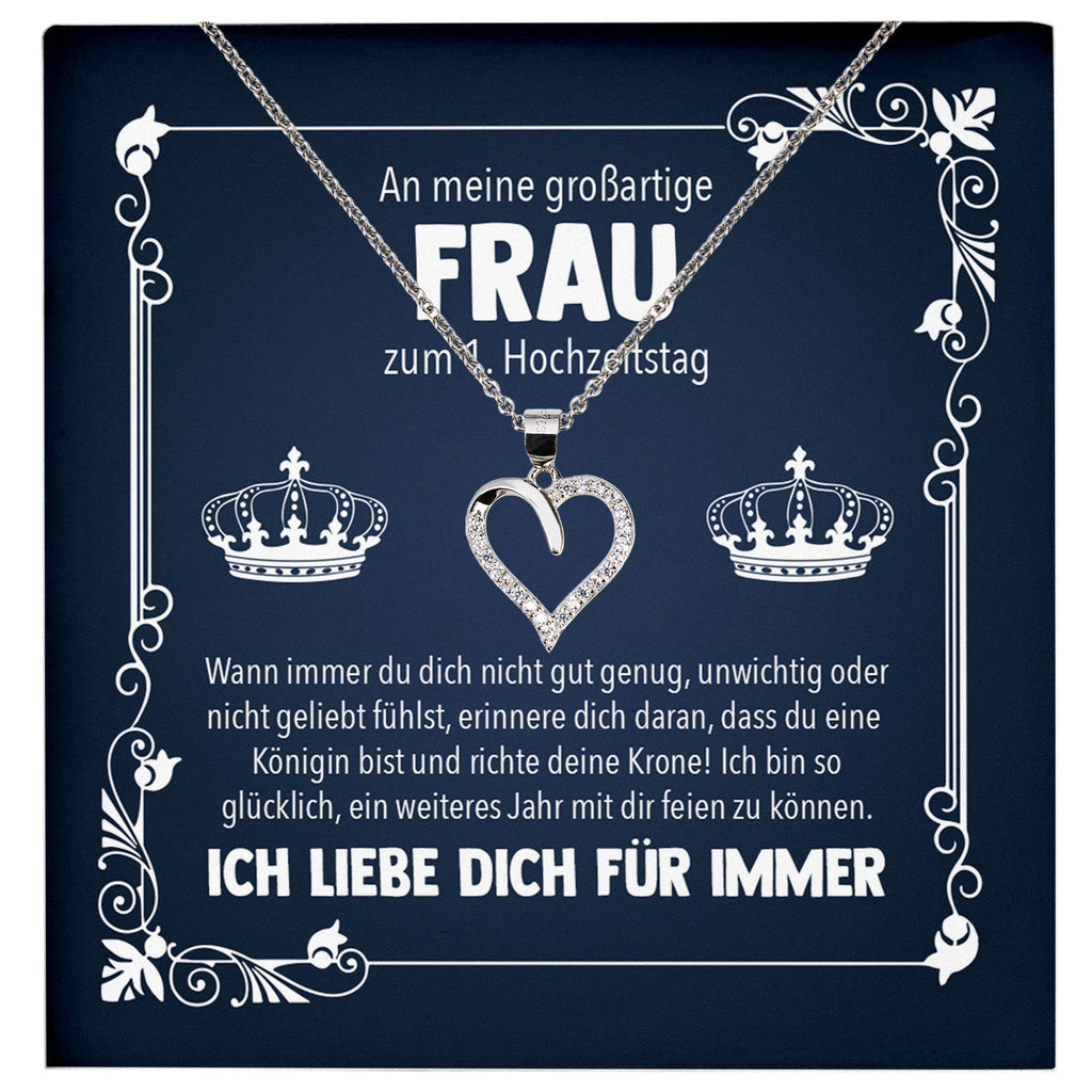 22Feels® Ehefrau Hochzeitstag Geschenk Königin Ich Liebe Dich Frauen Schmuck Silber 925/000 Herz Halskette Damen Collier mit 23 Zirkonia Steinen-Schmuck mit Botschaftskarte - Herz21-22Feels