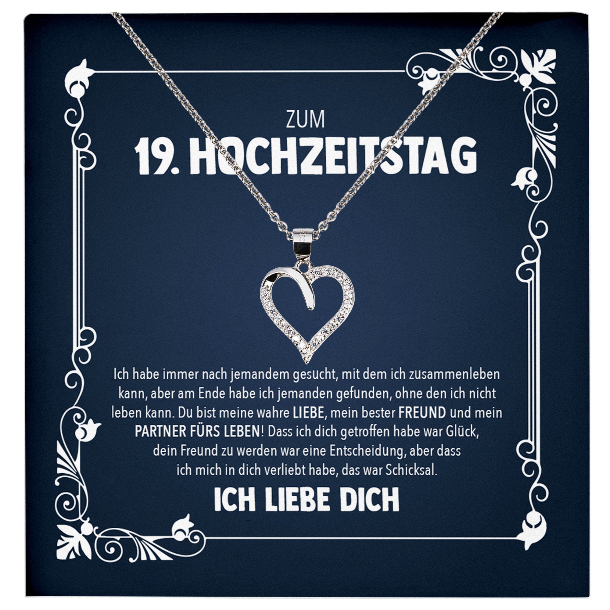 22Feels® Ehefrau Hochzeitstag Geschenk Ich Liebe Dich Frauen Schmuck Silber 925/000 Herz Halskette Damen Collier mit 23 Zirkonia Steinen-Schmuck mit Botschaftskarte - Herz21-22Feels
